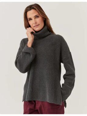 Pact Turtleneck Tunic Fisherman Knit Sweater sz S